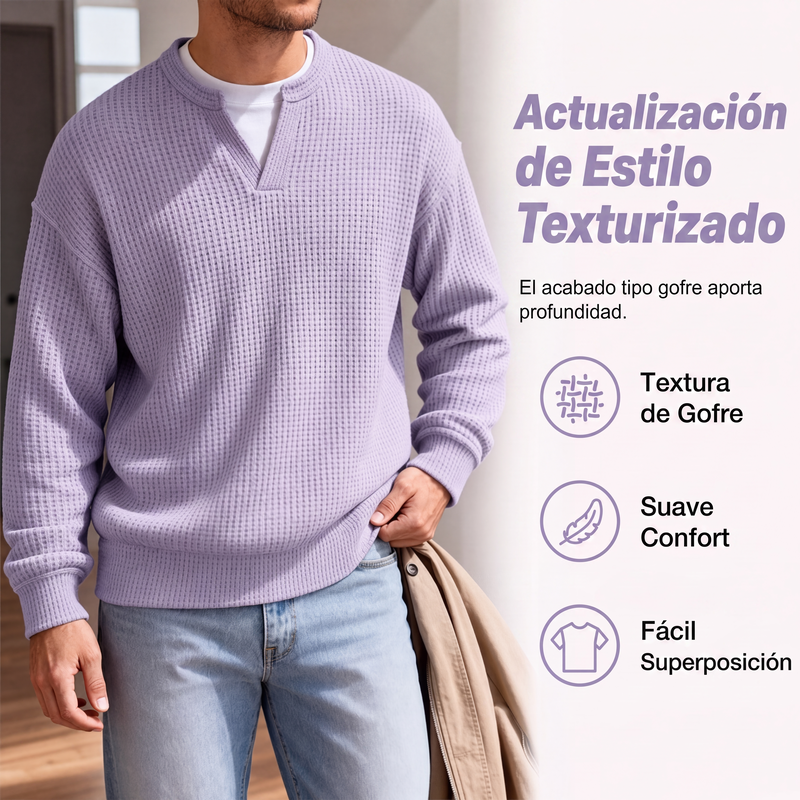Playera Waffle Manga Larga Efecto Doble Capa para Hombre