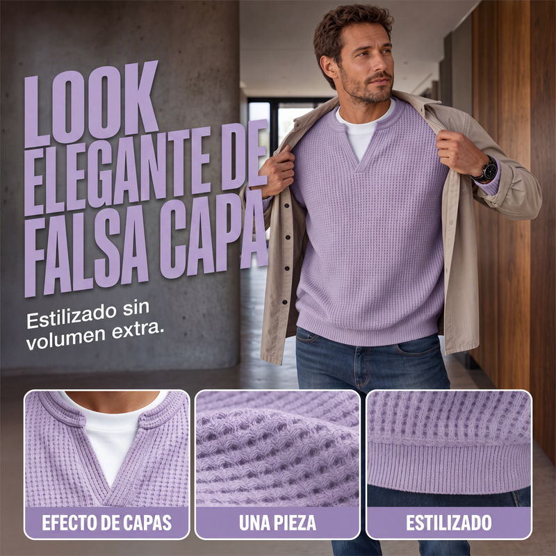 Playera Waffle Manga Larga Efecto Doble Capa para Hombre