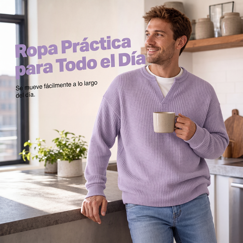Playera Waffle Manga Larga Efecto Doble Capa para Hombre