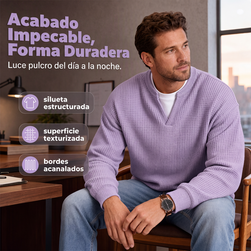 Playera Waffle Manga Larga Efecto Doble Capa para Hombre