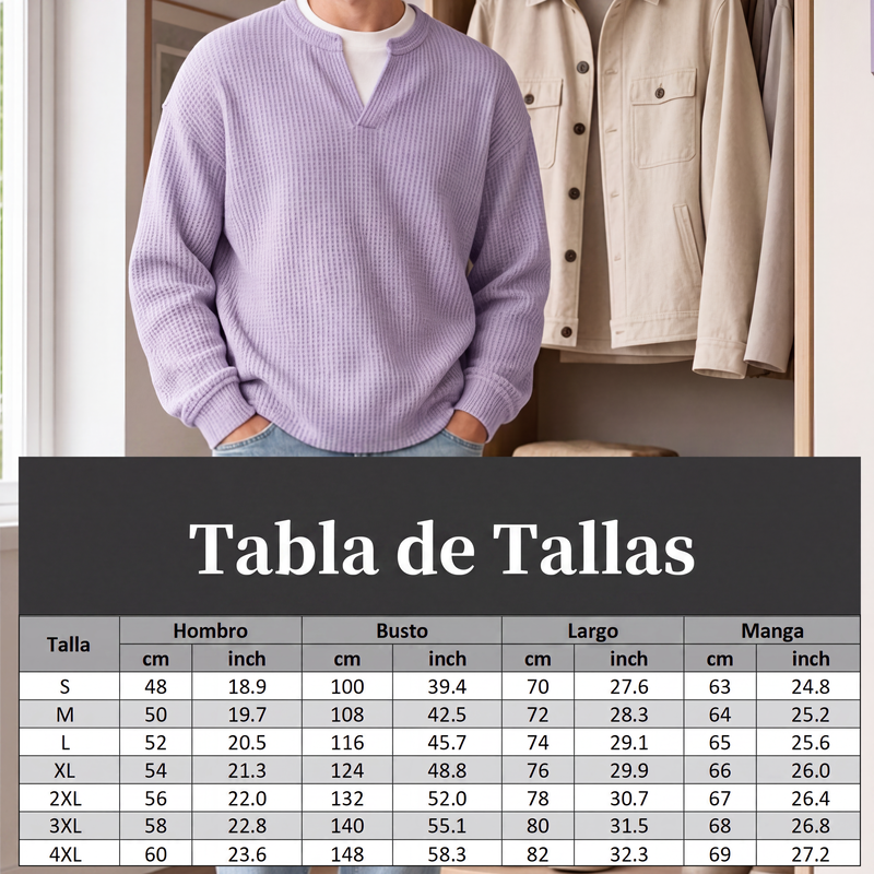 Playera Waffle Manga Larga Efecto Doble Capa para Hombre