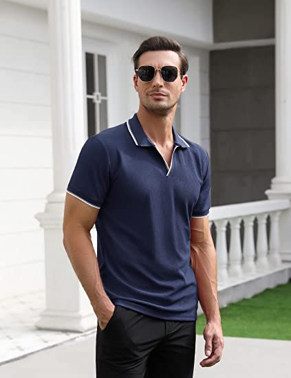 Polo Cuello V Slim Fit para Hombre Tela Waffle