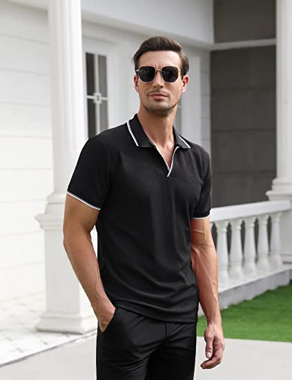 Polo Cuello V Slim Fit para Hombre Tela Waffle