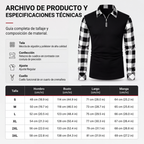 Polo Manga Larga para Hombre con Media Cremallera y Mangas a Cuadros