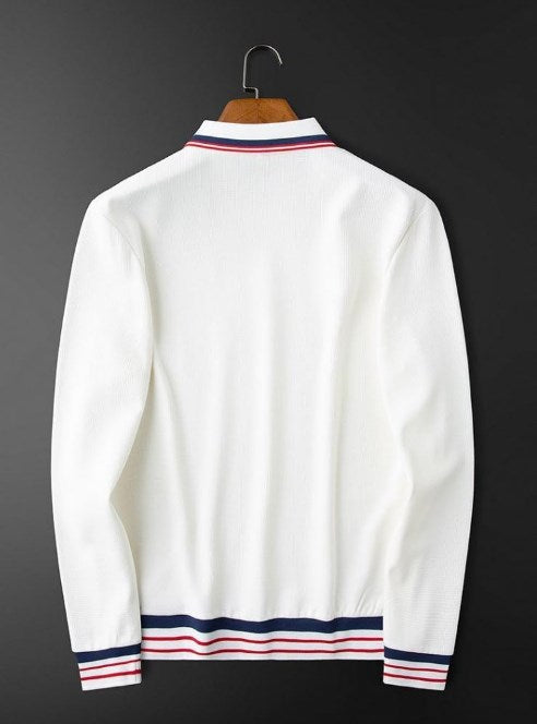 Polo Manga Larga Sedoso para Hombre con Puños a Rayas