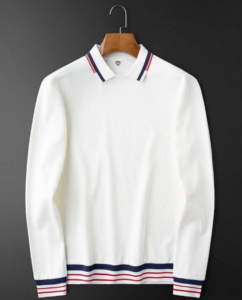 Polo Manga Larga Sedoso para Hombre con Puños a Rayas