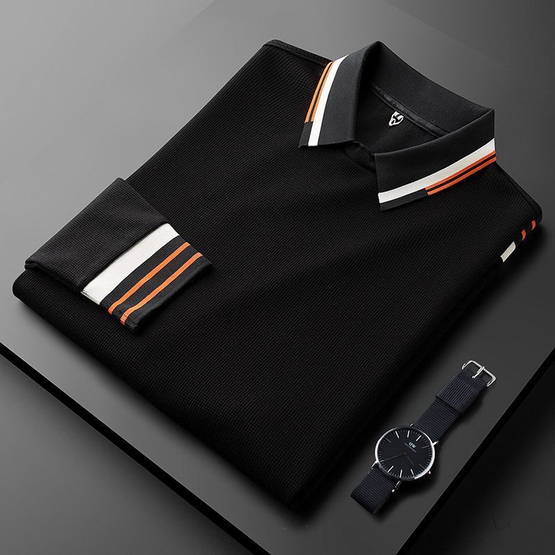 Polo Manga Larga Sedoso para Hombre con Puños a Rayas