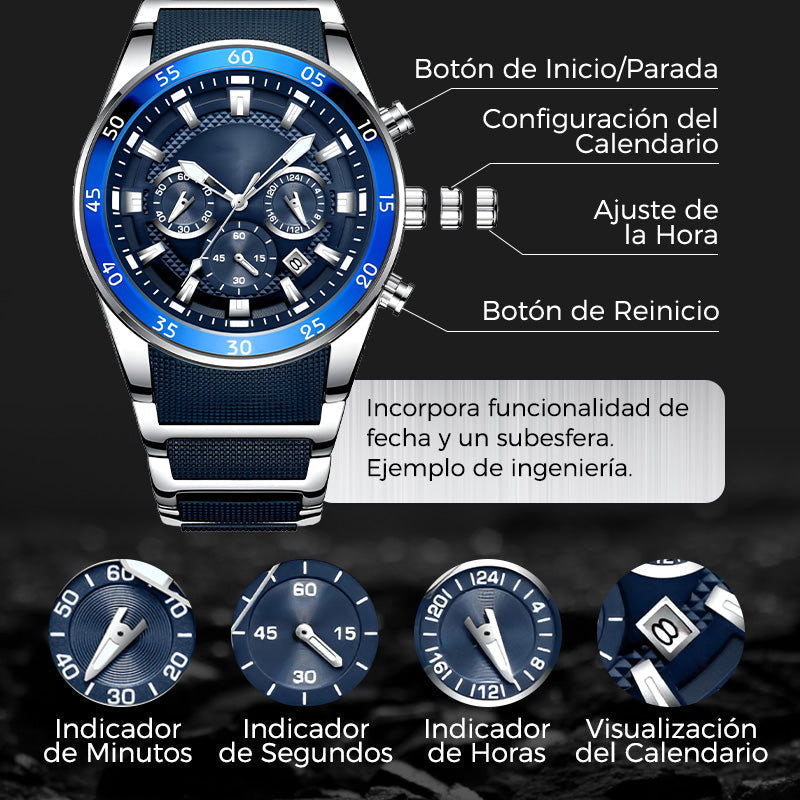 Reloj de Cuarzo para Hombre Multifunción Acero