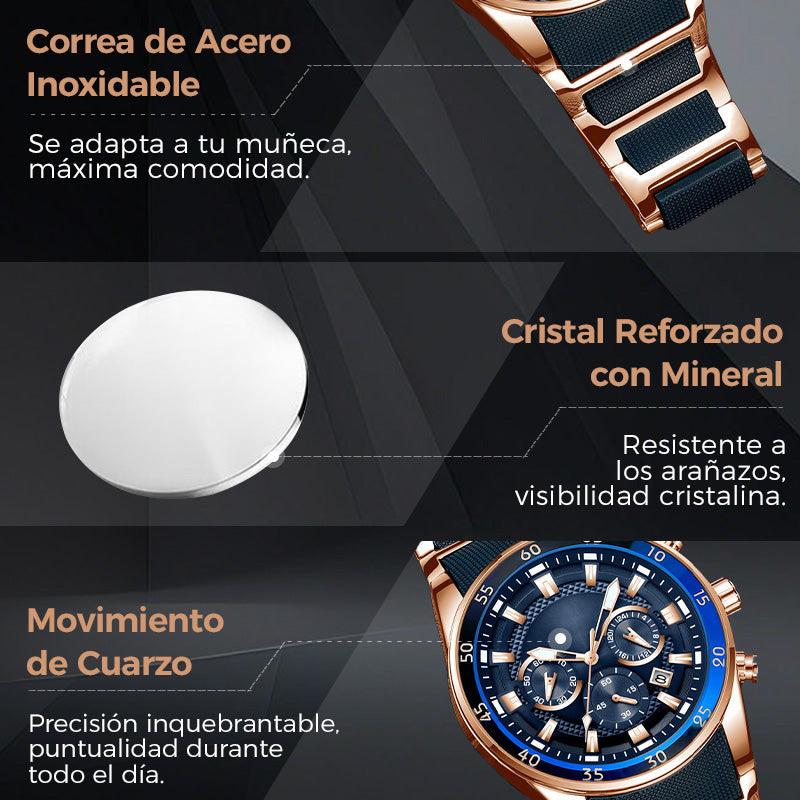 Reloj de Cuarzo para Hombre Multifunción Acero