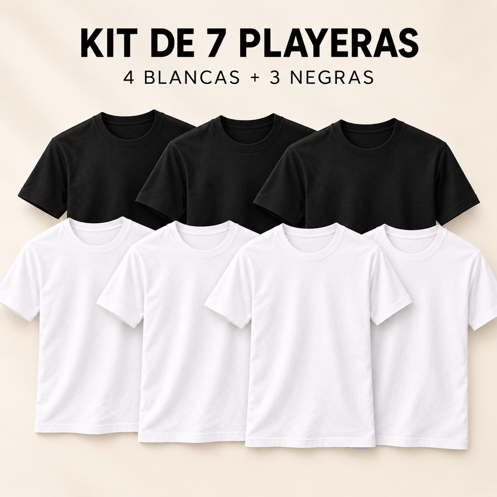 Pack 7 Playeras para Hombre – Ultraligeras y Secado Rápido (Blanco o Negro)