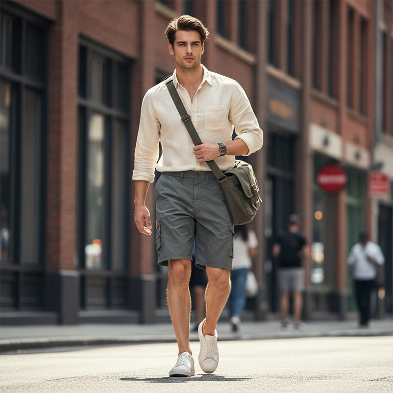 Short Cargo para Hombre con Cintura Elástica y Bolsillos