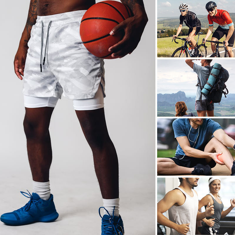 Short Deportivo Doble Capa para Hombre con Bolsillos
