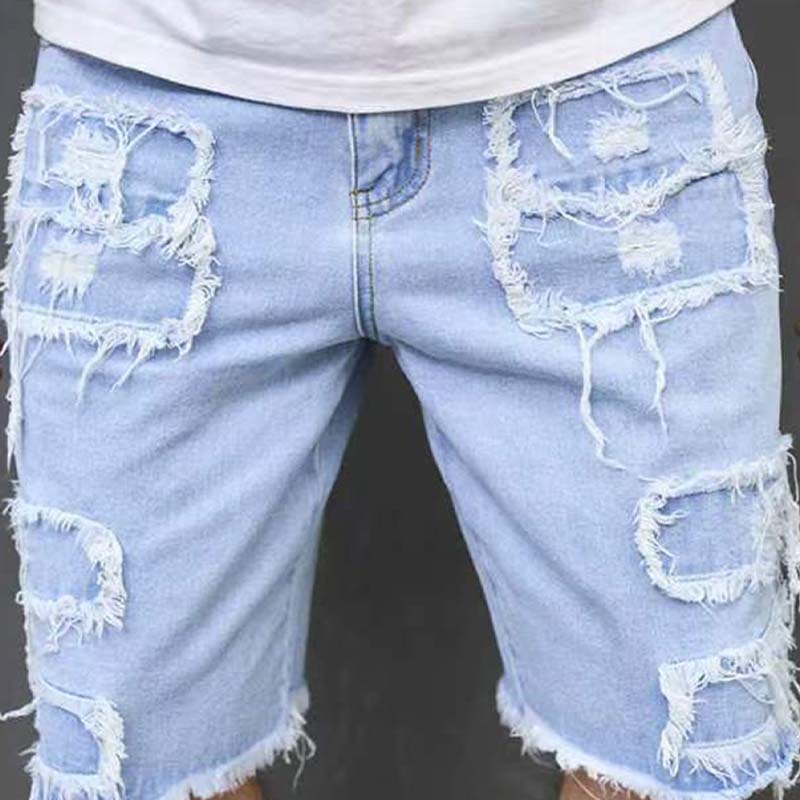 Shorts de Mezclilla Rotos para Hombre con Parches