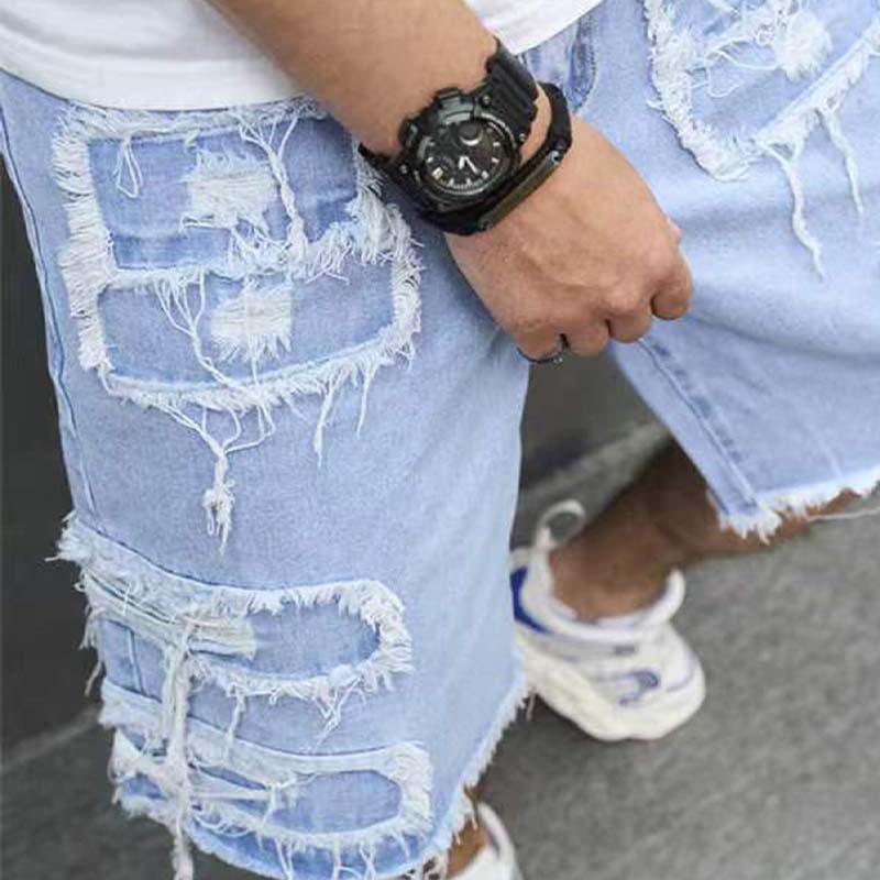 Shorts de Mezclilla Rotos para Hombre con Parches