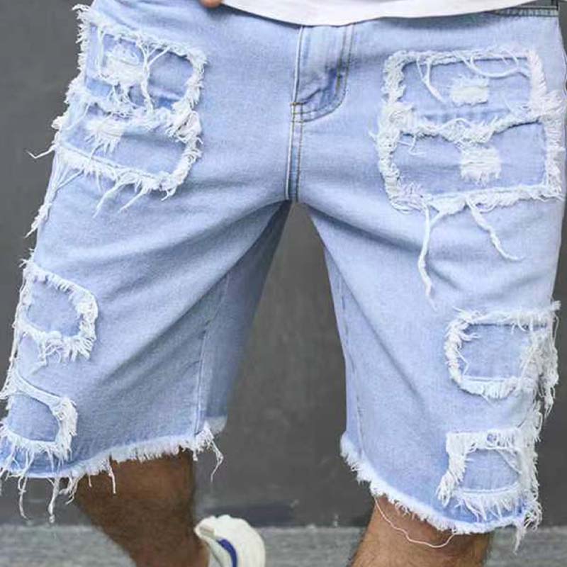 Shorts de Mezclilla Rotos para Hombre con Parches