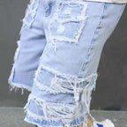 Shorts de Mezclilla Rotos para Hombre con Parches