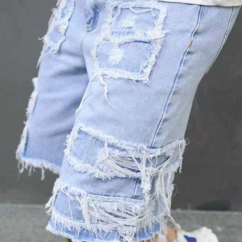 Shorts de Mezclilla Rotos para Hombre con Parches