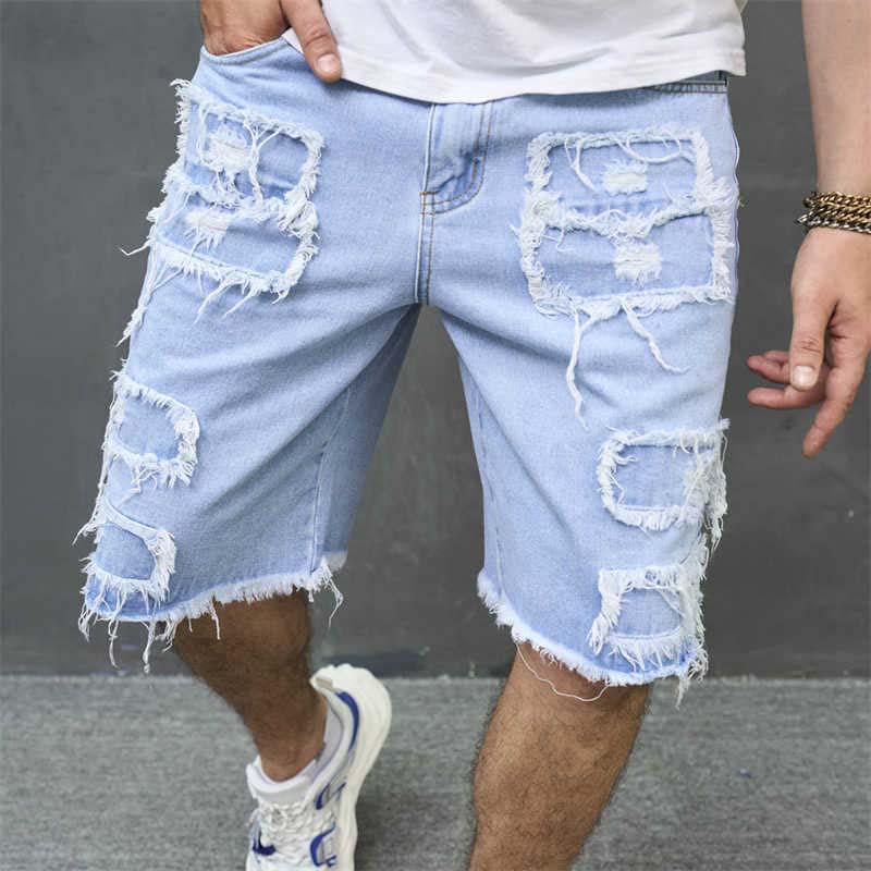 Shorts de Mezclilla Rotos para Hombre con Parches