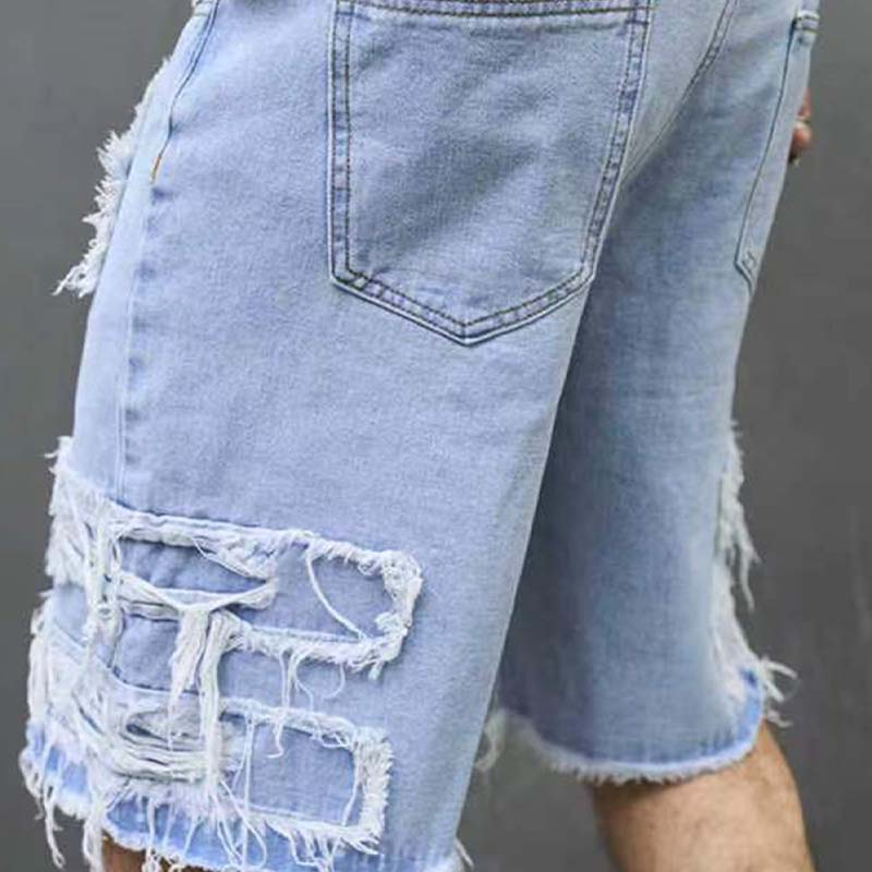 Shorts de Mezclilla Rotos para Hombre con Parches