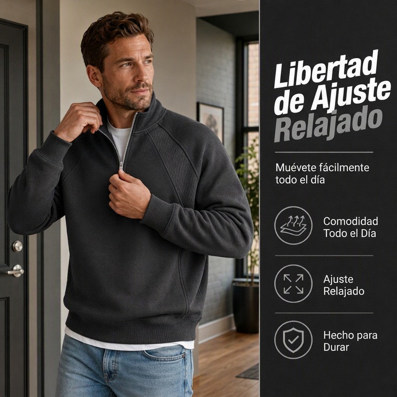 Sudadera Cálida con Media Cremallera para Hombre Corte Holgado