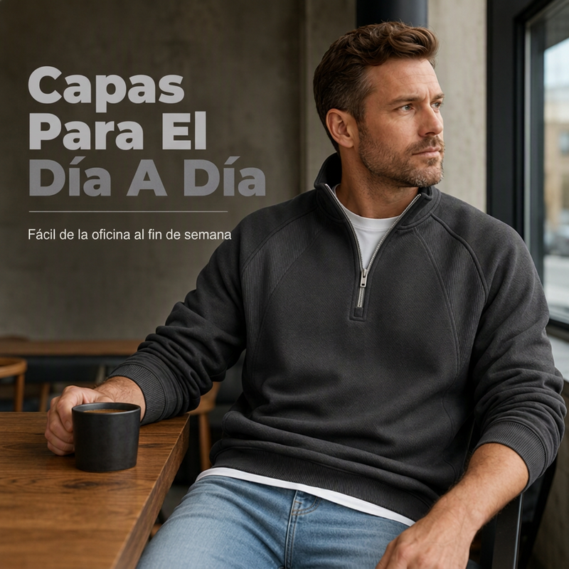 Sudadera Cálida con Media Cremallera para Hombre Corte Holgado