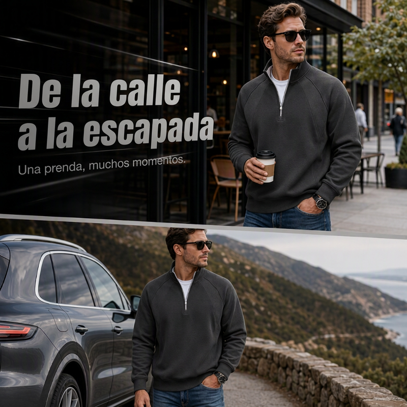 Sudadera Cálida con Media Cremallera para Hombre Corte Holgado