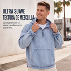 Sudadera con Capucha y Media Cremallera Efecto Mezclilla para Hombre