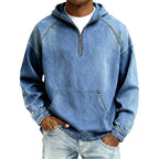 Sudadera con Capucha y Media Cremallera Efecto Mezclilla para Hombre