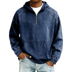 Sudadera con Capucha y Media Cremallera Efecto Mezclilla para Hombre