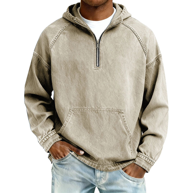 Sudadera con Capucha y Media Cremallera Efecto Mezclilla para Hombre