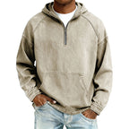 Sudadera con Capucha y Media Cremallera Efecto Mezclilla para Hombre