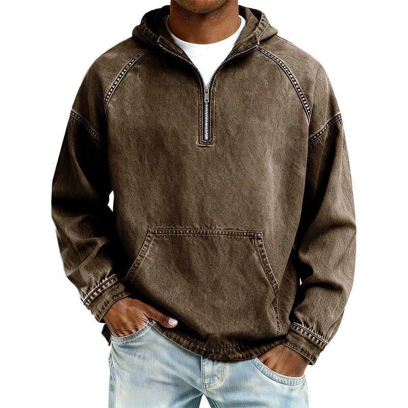 Sudadera con Capucha y Media Cremallera Efecto Mezclilla para Hombre