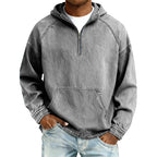 Sudadera con Capucha y Media Cremallera Efecto Mezclilla para Hombre