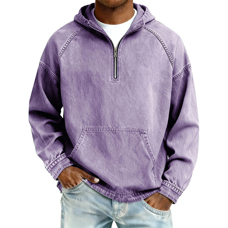 Sudadera con Capucha y Media Cremallera Efecto Mezclilla para Hombre