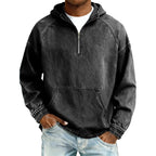 Sudadera con Capucha y Media Cremallera Efecto Mezclilla para Hombre