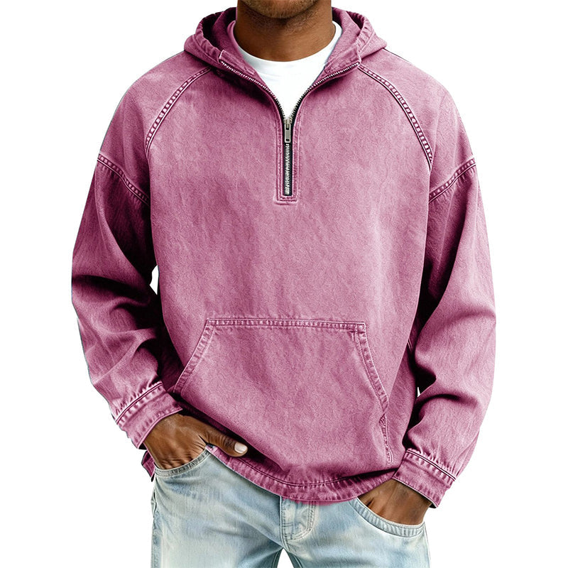 Sudadera con Capucha y Media Cremallera Efecto Mezclilla para Hombre
