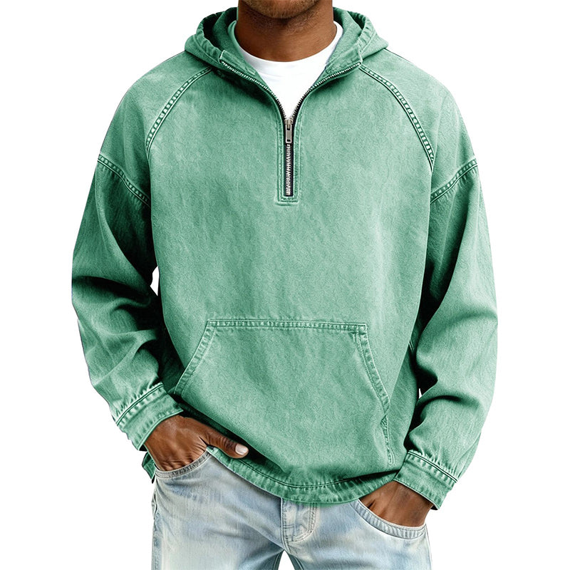 Sudadera con Capucha y Media Cremallera Efecto Mezclilla para Hombre