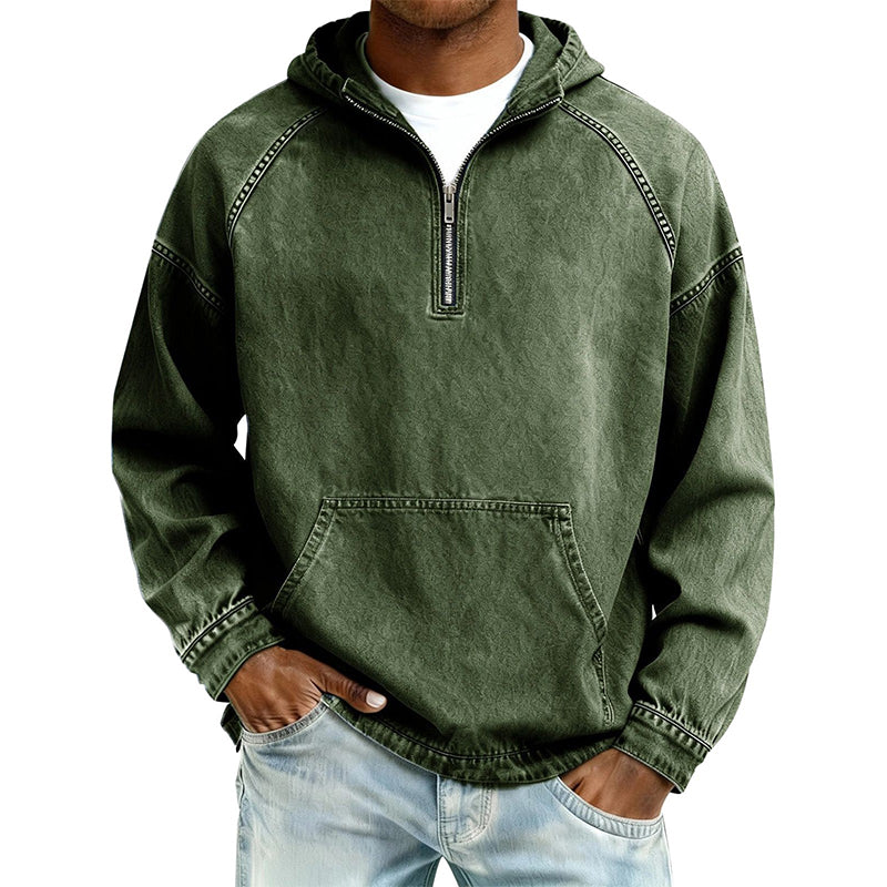 Sudadera con Capucha y Media Cremallera Efecto Mezclilla para Hombre