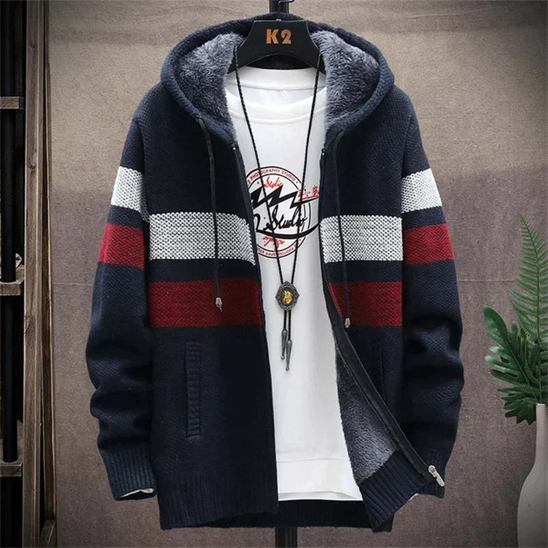 Sudadera con Capucha a Rayas para Hombre Forrada