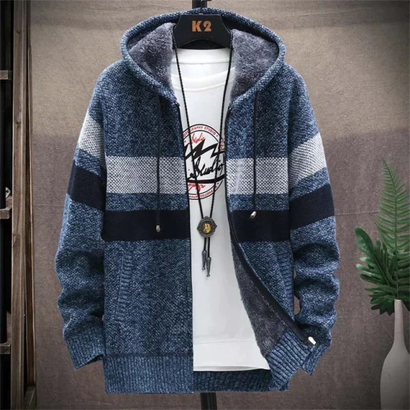 Sudadera con Capucha a Rayas para Hombre Forrada