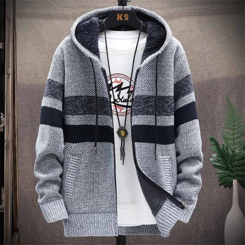 Sudadera con Capucha a Rayas para Hombre Forrada