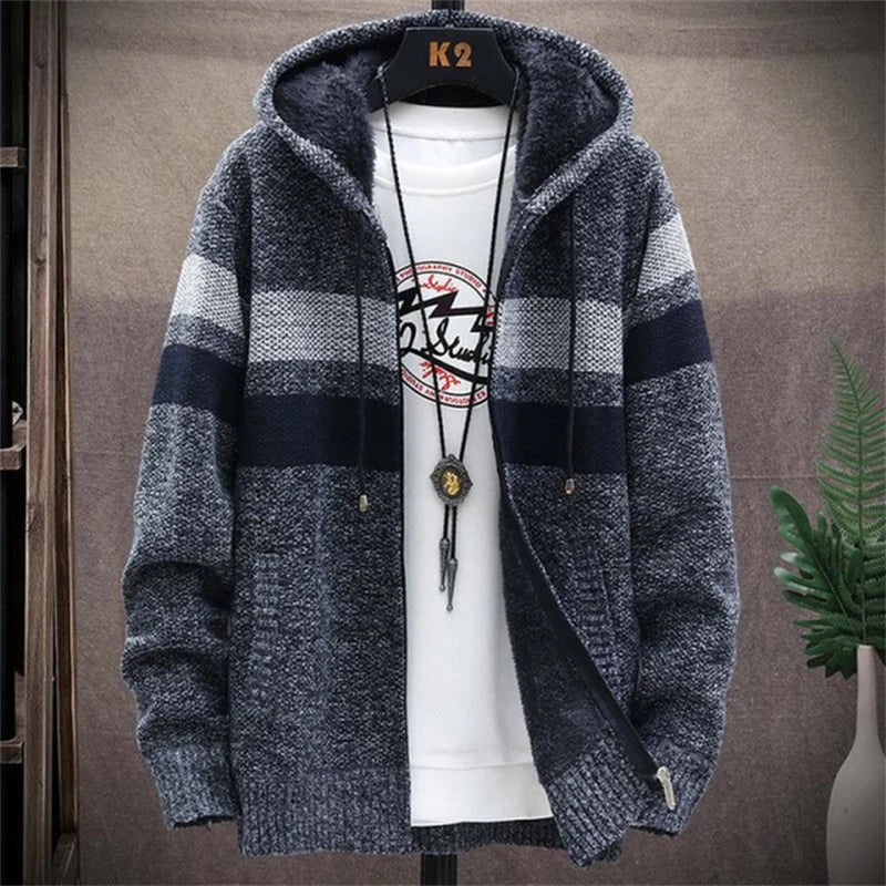 Sudadera con Capucha a Rayas para Hombre Forrada