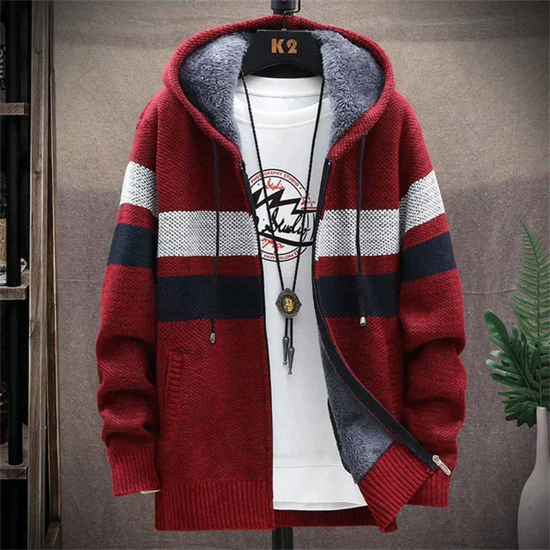 Sudadera con Capucha a Rayas para Hombre Forrada
