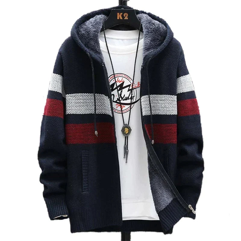 Sudadera con Capucha a Rayas para Hombre Forrada