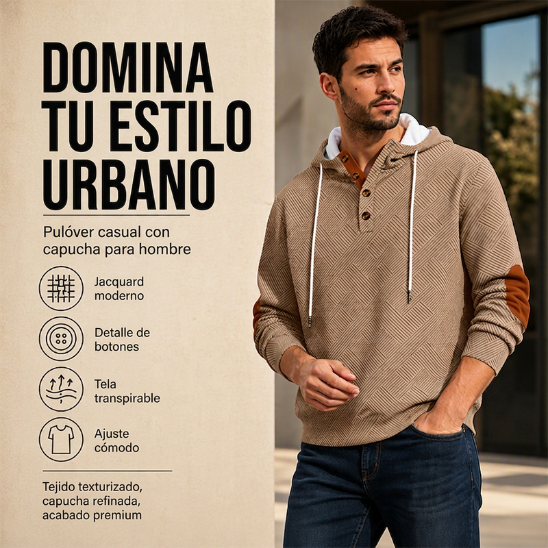 Sudadera Jacquard con Capucha y Botones para Hombre