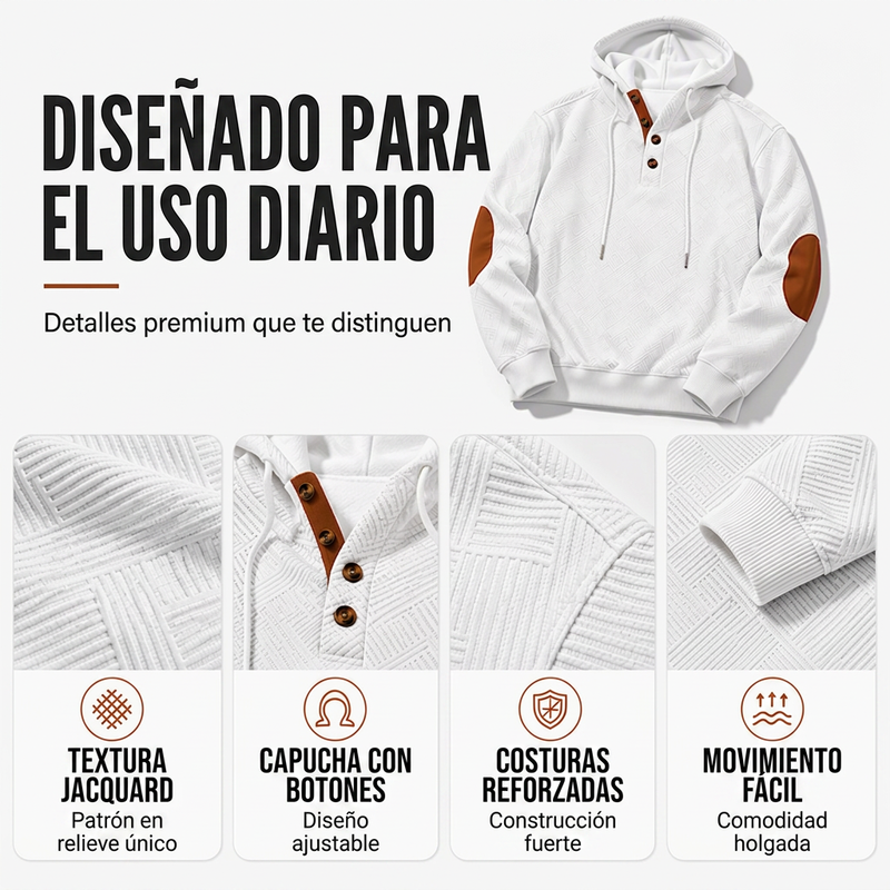 Sudadera Jacquard con Capucha y Botones para Hombre