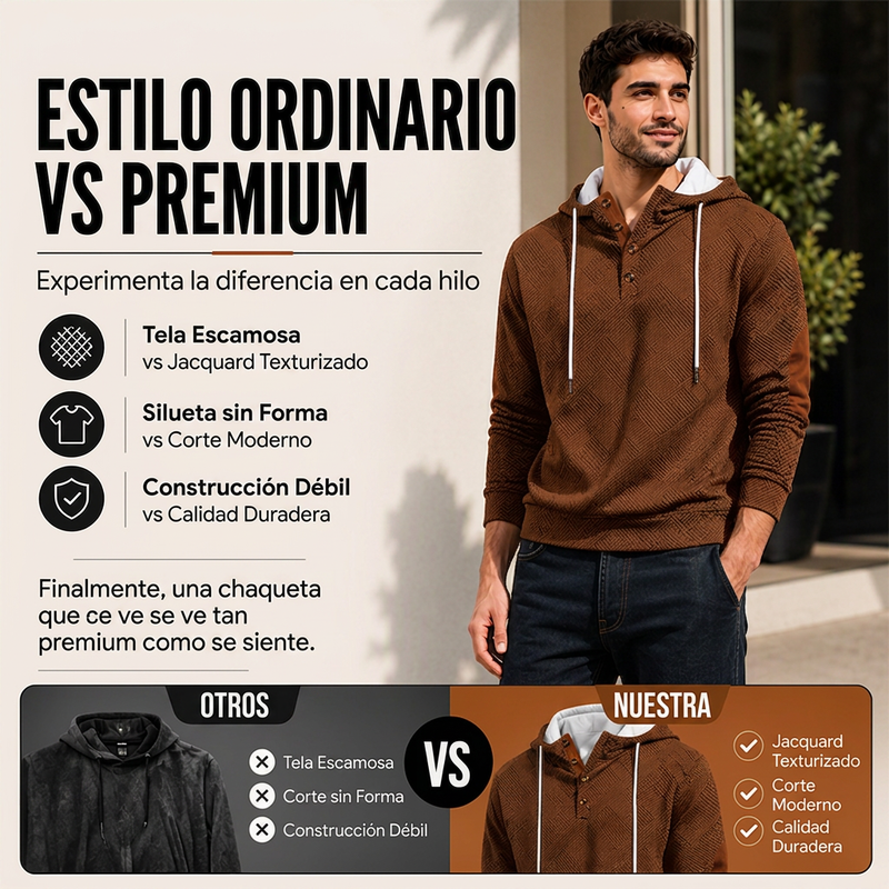 Sudadera Jacquard con Capucha y Botones para Hombre