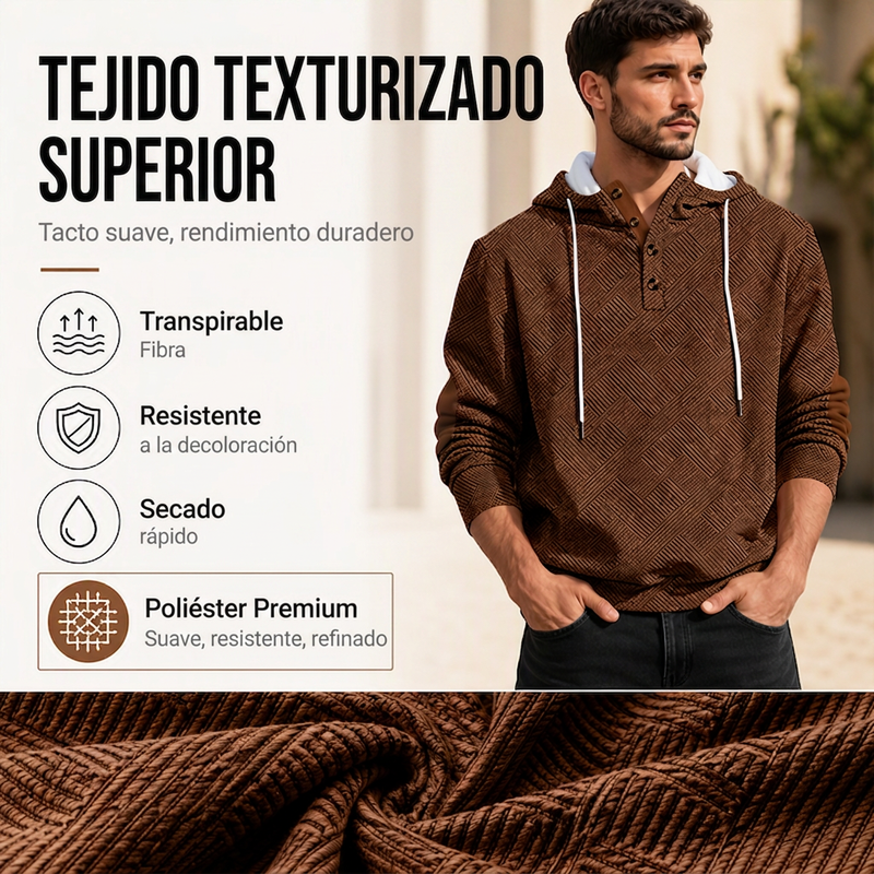 Sudadera Jacquard con Capucha y Botones para Hombre