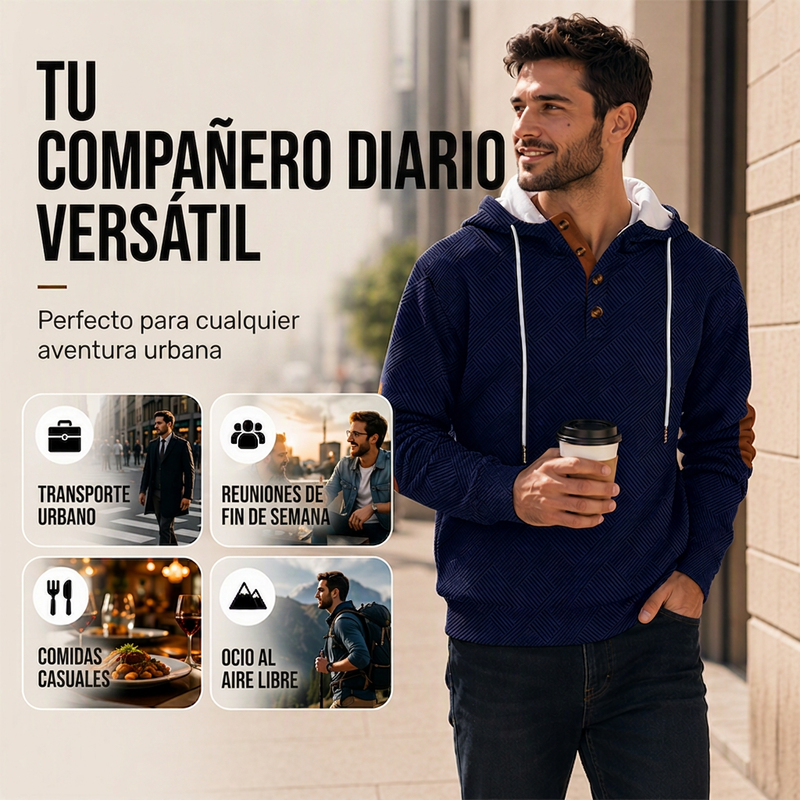 Sudadera Jacquard con Capucha y Botones para Hombre