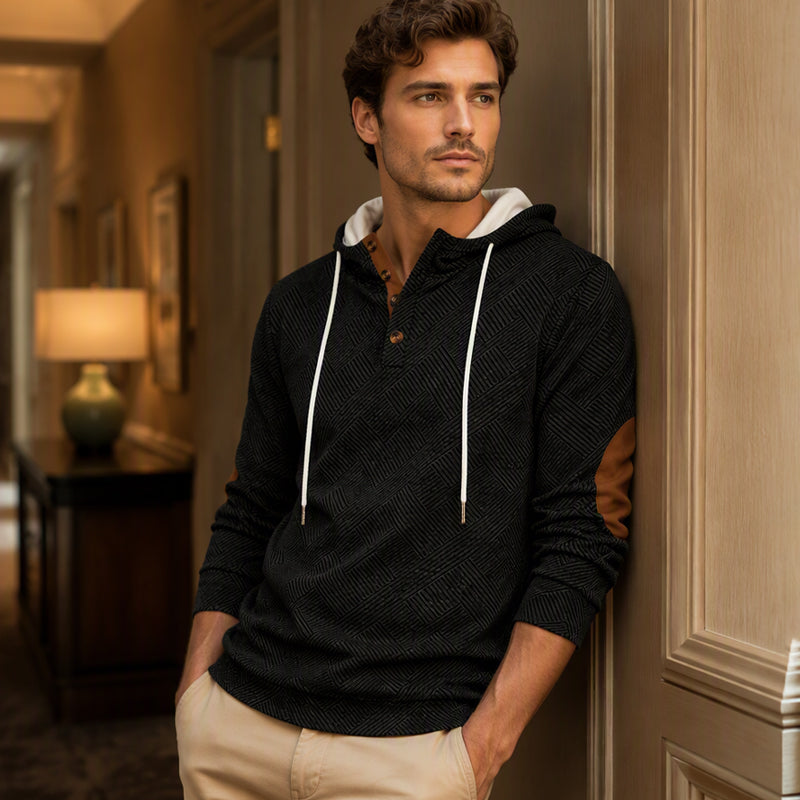 Sudadera Jacquard con Capucha y Botones para Hombre